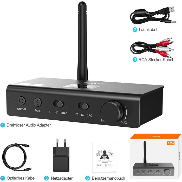 1Mii DS700 Bluetooth передавач/приймач HiFi з DAC, LDAC, aptX HD/LL, OLED-дисплеєм, 3-в-1 аудіоадаптер для ТВ, навушників, колонок, стереосистеми