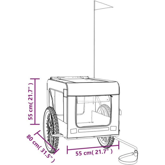 Причіп для велосипеда VidaXL для собак, 68.5 x 135 x 73.5 см, червоний