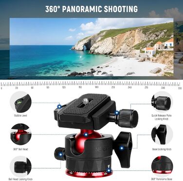 Штатив для камери NEEWER BASICS 77' з моноподом, кульковою головкою 360° та пластиною Arca QR, компактний, легкий, з алюмінію, для подорожей, відеозйомки, максимальне навантаження 6кг (TP14)