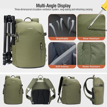 XAMORET Рюкзак для камери Tache Profeionell: водонепроникний, для DLR/LR, зелений (Army Green), розмір S