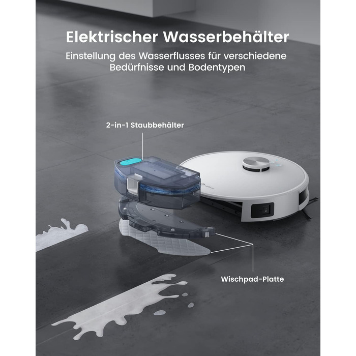 Робот-пилосос LEFANT M1 з функцією миття, картографуванням, 5500Pa, для тварин та твердих поверхонь, керування через додаток/Alexa, білий