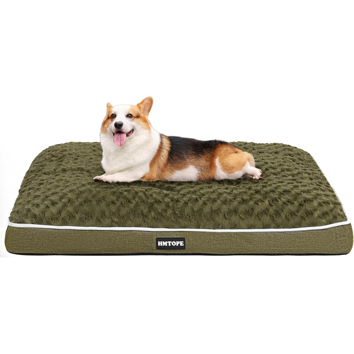 Ортопедичне ліжко для собак, килимок для собак з двошаровим дизайном, миється, знімний кошик для собак, 90 см для маленьких та середніх собак (89 x 59 x 10 см, оливковий)