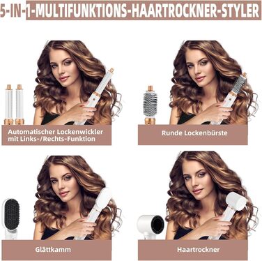 Набір для укладки волосся 6 в 1: мультистайлер, авто-локони, фен-щітка, об'єм, випрямлення, сушка (білий)