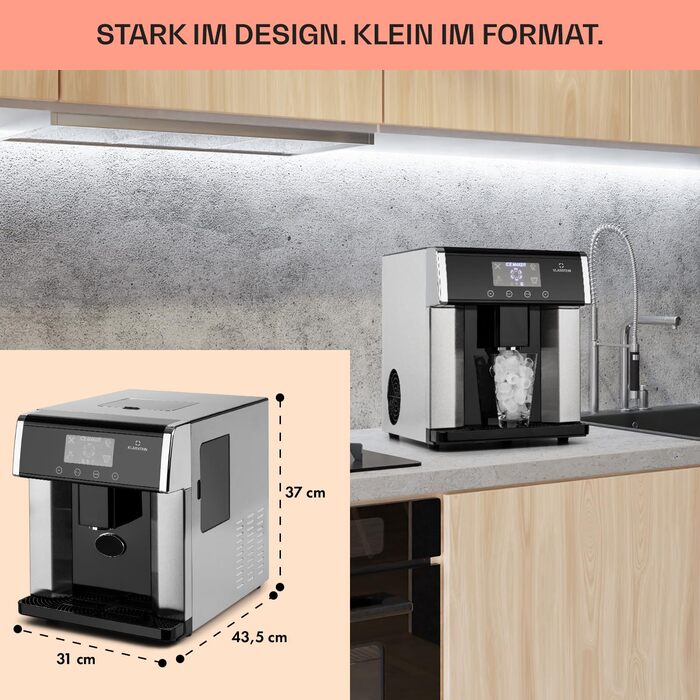 Машина для приготування льоду Klarstein Eiswürfelmaschine Klein, 3L, срібляста, 10-15 кг/24г