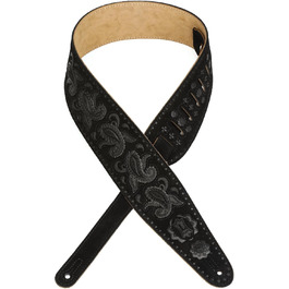 Гітарний ремінь Levy's Leathers з замшевої шкіри, чорний, з візерунком Paisley, ширина 7,6 см (PMS44T03-BLK)
