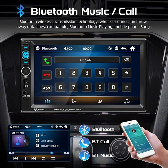 Podofo 2DIN автомагнітола з Bluetooth, 7