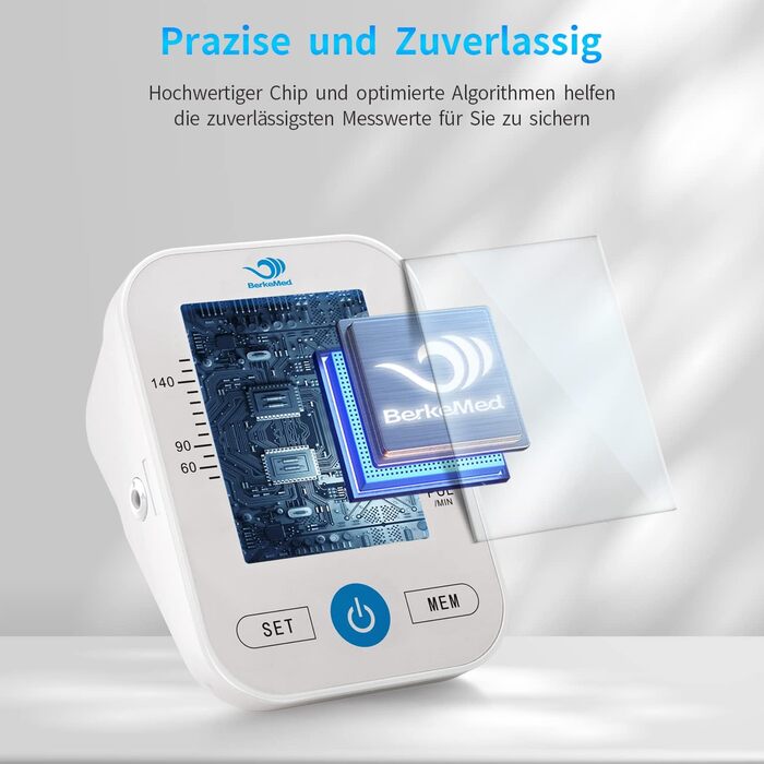 Тонометр на плече Oberarm з автоматичним вимірюванням, визначенням аритмії та вимірюванням пульсу, великим LED-дисплеєм, 2x99 пам'яттю, манжеткою 22-32 см (білий)