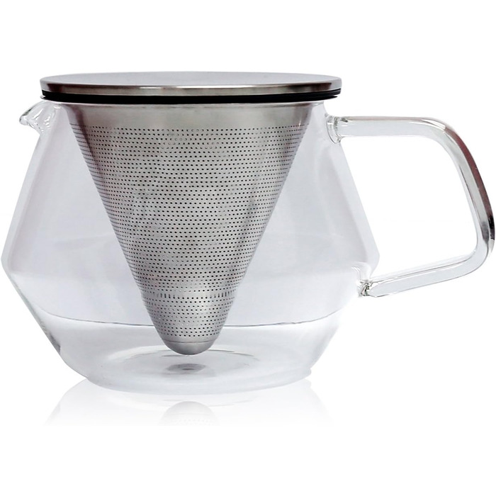 Kinto Unitea One Touch Teapot made of stainless steel, heat-resistant glass teapot with stainless steel infuser in the lid (Japan Import) (850ml, Silver)