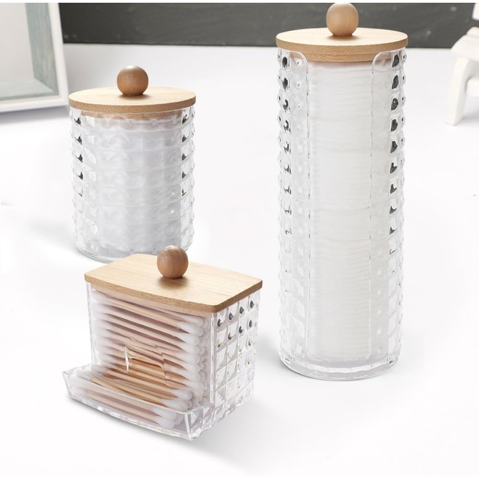 Набір для зберігання ватних дисків та паличок з бамбуковим кришками (3 шт.)