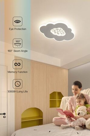 LED Ceiling Light for Kids' Room, 40CM Cloud Lamp LED Ceiling Light Dimmable with Remote Control 3000K-6000K 24W Kids' Lamp Ceiling Light for Kids' Room | Nursery | Bedroom | Living Room