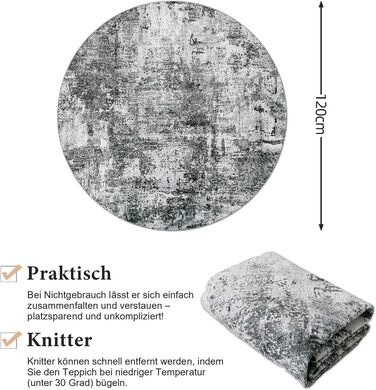 Килим для вітальні блакитного кольору, вінтажний, меланжевий, з ефектом вицвітання, короткий ворс, килими, миючий, неслизький, для спальні (160 см, сірий)