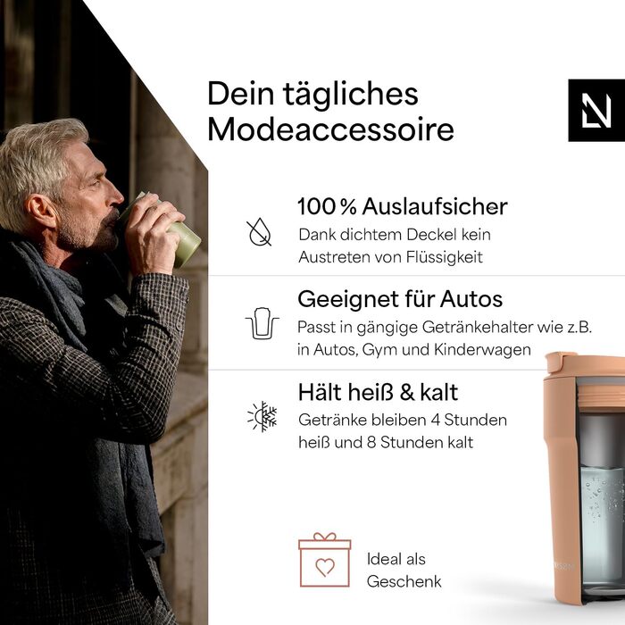 Термокружка для кави та чаю Lars Nysøm 380 мл | Зі сталі, з ізоляцією, не протікає | Ідеально для подорожей