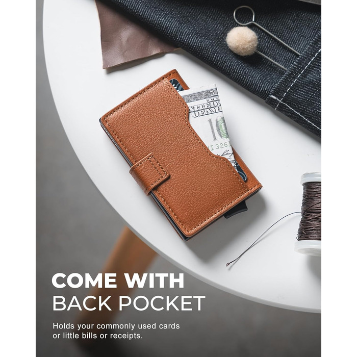 Чоловіче картхолдер VULKIT з RFID блокуванням, шкіряний, на 3 картки та віконце для ID, з магнітною застібкою, червоний (справжня шкіра Litchi)