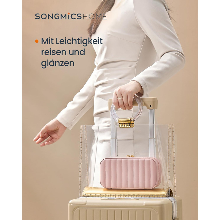 SONGMICS HOME ANAH - Шкатулка для прикрас, органайзер для подорожей, 10,5 x 10,5 x 6 см, білий, з дзеркалом, PU, подарунок