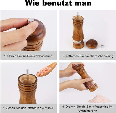 Механічна соляна млинка Pfeffermühle з дерева, набір 2 шт. з керамічним жорном, регулювання помелу, висота 16,5 см, ретро, XL