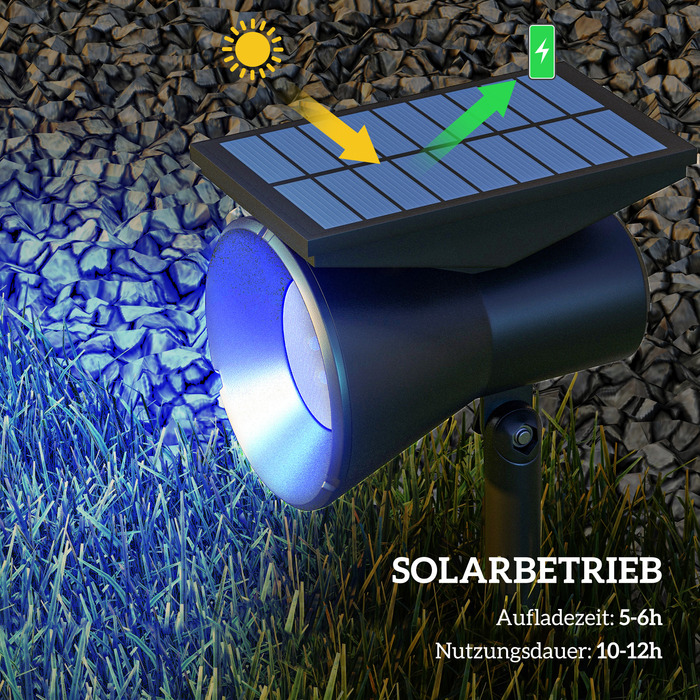 Outsunny Solar Lights Garden Lights with 2 Light Colors, IP54 Waterproof for Ground and Wall Mounting, Ideal for Balcony and Patio, Black