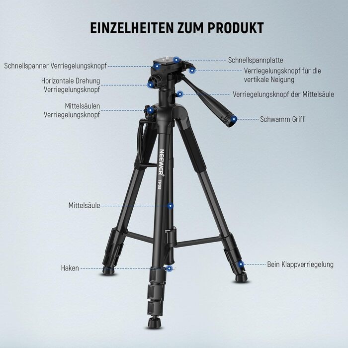 NEEWER Штатив для відеозйомки з пливним голкотримачем 72', сумісний з DJI RS Gimbal, для DSLR/Camcorder, максимальне навантаження 8кг (TP05)