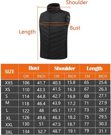 Обогревна жилетка Monave для чоловіків та жінок. Жилетка з підігрівом, 3 режими, для мотоцикла, кемпінгу, катання на лижах, повсякденного носіння та роботи на відкритому повітрі. Чорний колір. (Powerbank не входить до комплекту)