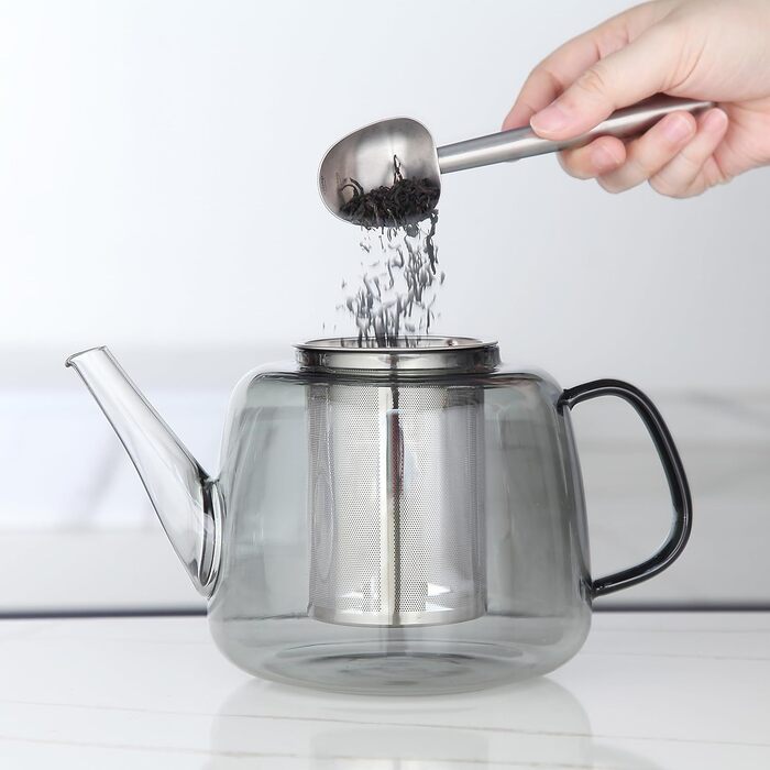 Скляний чайник Easyworkz з боросилікатного скла 1500 мл з вийманим ситом із нержавіючої сталі для листового, фруктового та трав'яного чаю (димчасто-сірий)