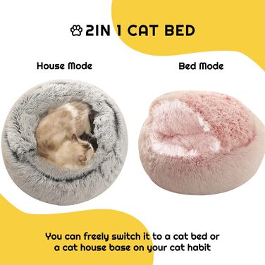 YUDANSI Cat Bed, 40cm Covered Dog Bed Cat Cave Bed Donut for Kittens Puppies, Plush Faux Fur Nest Fluffy Dog Bed Round Dog Cushion Dog Sofa Cat Bed for Cats and Small Dogs (Gray-50cm)