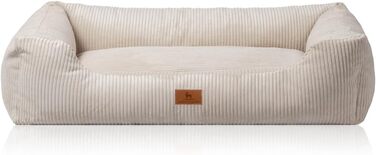 Knuffelwuff Dog Bed in Corduroy with Hand-Woven Character Olivia XL 105 x 75cm - Removable Cover - Washable - for Large, Medium and Small Dogs (L 105 x W 75 x H 25 cm, Beige)