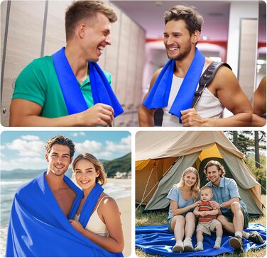 Набір з 3-х рушників з мікрофібри (великий 160x80 см та 2 маленькі 80x40 см), швидковисихаючі, для фітнесу та спорту, для пляжу, ванни, спорту та подорожей (Королівський синій)