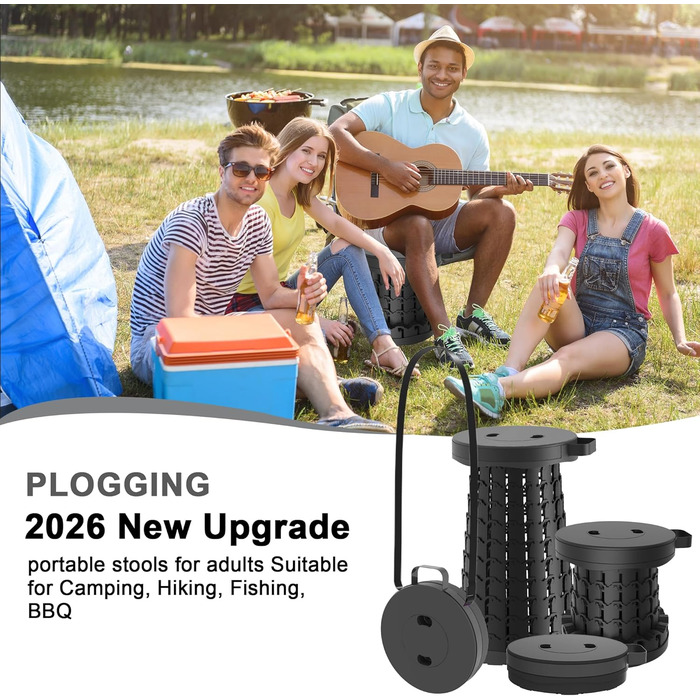 Тeleskopний складаний стілець для кемпінгу, риболовлі та відпочинку на природі. Міцний, з вантажопідйомністю 280 кг, компактний, 25x25x45 см, колір: смарагдово-зелений