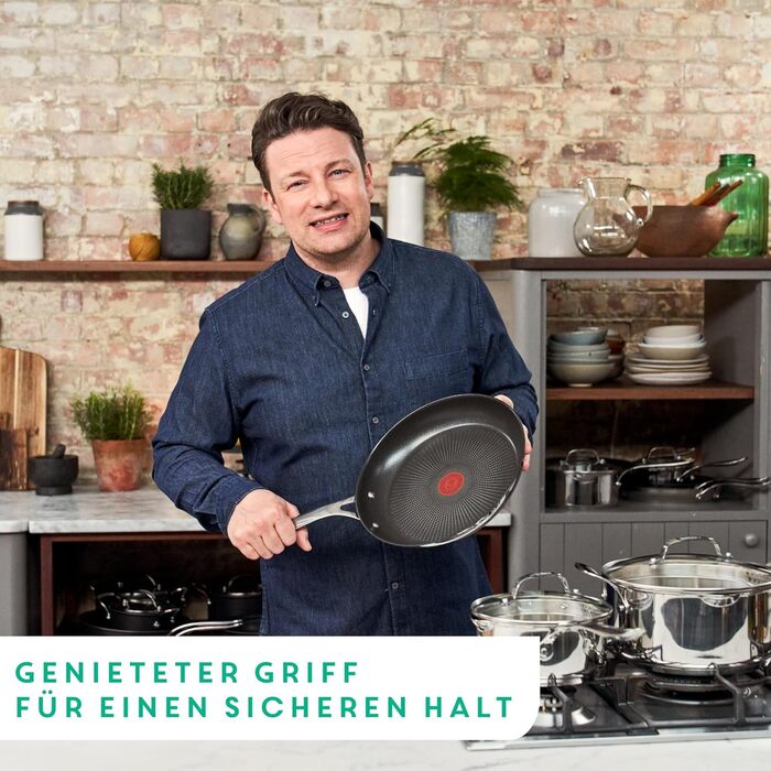 Сковорода Tefal Jamie Oliver Cook's Direct 24 см, індукційна, антипригарна, з термоіндикатором, нержавіюча сталь, набір 3 шт (20, 24, 28 см)