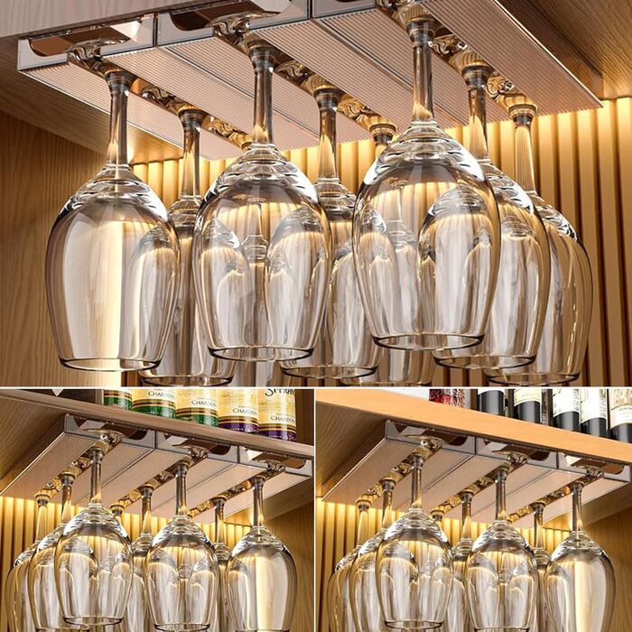 Тримачі для келихів вина SAMSYOKI (4 шт.) - настінне кріплення без свердління, для кухні, бару, ресторану (колір: коричневий)