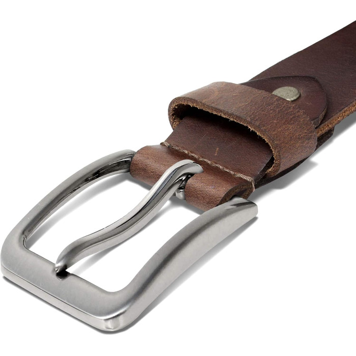 Жіночий шкіряний ремінь ROYALZ Vintage, 38 мм, буйволова шкіра, темно-коричневий, для джинсів та костюмів, довжина 125 см (обхват 110 см), з матовою пряжкою