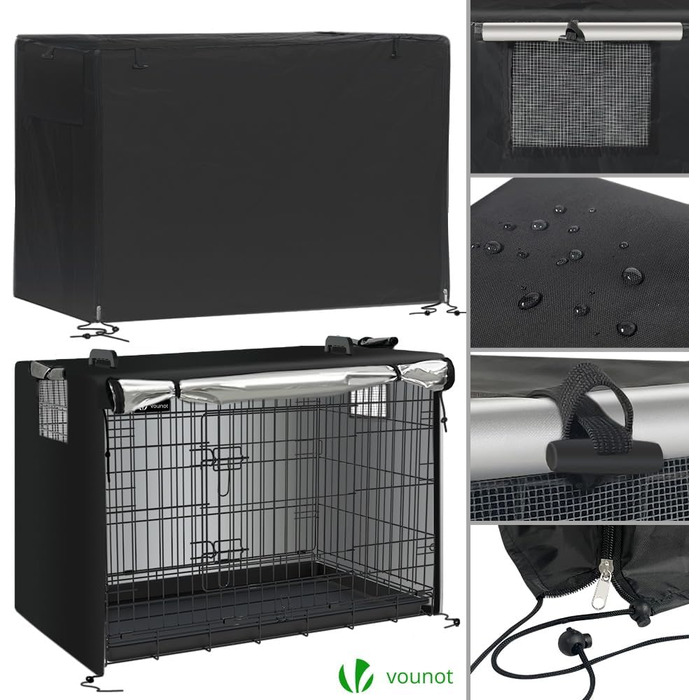 Клітка для собак Vounot, розкладний вольєр з кришкою, переноска для собак у машину, з подвійними дверцятами, 2 ручки для перенесення та знімною підстилкою, XXL 122x75x81 см, чорна