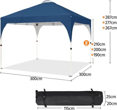 Yaheetech Folding Gazebo 2.4 x 2.4 m Pop-Up Gazebo, Adjustable Height Garden Gazebo, Waterproof & Sun Protection Party Tent Garden Tent with Rolling Carry Bag for Outdoor Market Garden Yard, (Navy Blue, 3x3m)