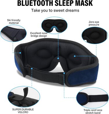 Маска для сну з Bluetooth-навушниками, 3D маска для сну, бездротова музична маска для сну для тих, хто спить на боці/спині, навушники для сну (Глибокий синій)