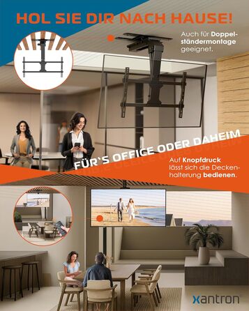 Xantron DEHA-600E Electric Tilt, Swivel & Fold-Down TV Ceiling Mount - 32-75 Inch - Voice Control Remote Included