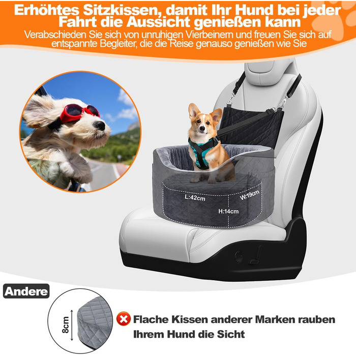 Автокрісло для собак - чорне автокрісло-бустер для маленьких собак з піною Memory Foam 28D, неслизька водонепроникна підкладка, переноска для подорожей з кишенями та ковдрою, чорний