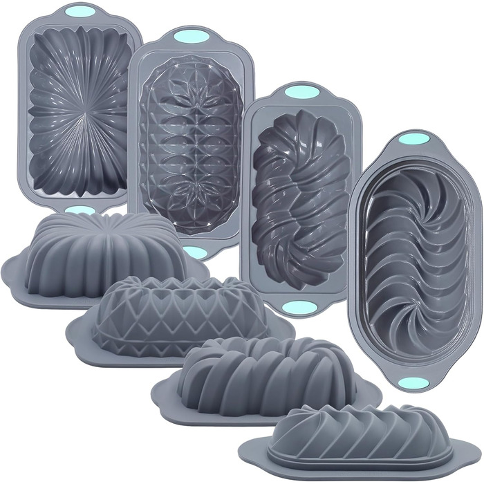 Tongde 4-Piece Silicone Loaf Pan Set for Baking Bread, Non-Stick Kitchen Oven Bread Mold, Perfect for Banana Bread, Sandwich Bread, Pound Cake, and Meatloaf, 6 Cup, Grey