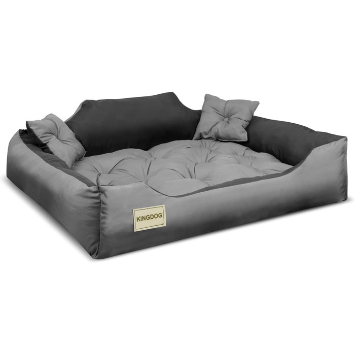 KingDog Microfiber Dog and Cat Bed with Two Cushions, Dog Cushion, Dog Basket, Pet Bed, Washable, Waterproof Material (Inner Dimensions: 40x30cm / Outer Dimensions: 55x45cm, Grey/Black)
