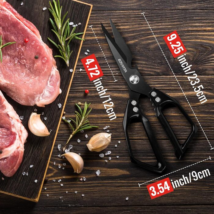 Кухонні ножиці 5-в-1 з пінцетом, титанове покриття, нержавіюча сталь, для птиці, риби, м'яса, чорний колір