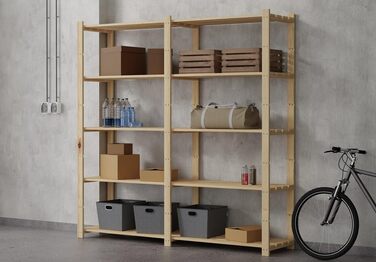 Lenmar Series B Wooden Shelf, Pine, Wood, Light Beige, B-20 170 x 80 x 40 cm, 5 Shelves, Bookcase, Wooden Shelf, Standing Shelf, Wall Shelf, Shelf with 5 Shelves, Office Shelf, for Living Room, Storage Shelf (B-30 170 x 150 x 40 cm 5 Shelves)