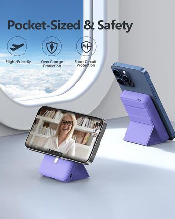 Powerbank Yiisonger Magsafe 10000mAh з бездротовою зарядкою, LED-дисплеєм та USB-C кабелем (фіолетовий)