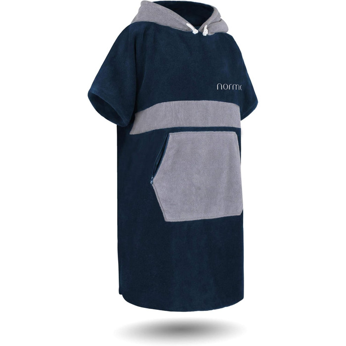 Normani Cotton Surfer Poncho - Beach Poncho - Towel Poncho - Unisex Changing Aid - Closed Robe for Women and Men Color Navy/Gray Size L-XL