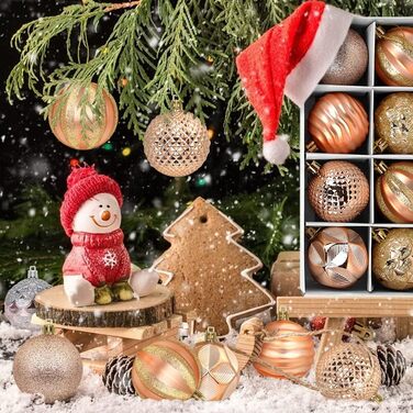 Новорічні кулі для ялинки, пластик, 6 см, набір 12 шт. (рожево-золотий)