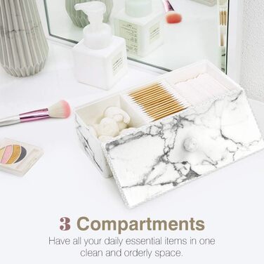 Організатор для ватних паличок та дисків Luxspire з 2 відсіками. Косметичний бокс для зберігання з кришкою. Білий колір.