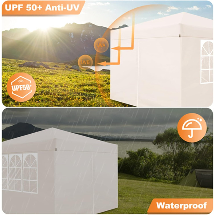 Gazebo, Leadyeah Pop-Up Pavilion with Sides, Foldable Camping Pavilion 2.5 x 2.5, Heavy-Duty Pavilion Tent, Fully Waterproof, 50+ UV Protection for Camping, Party - Beige