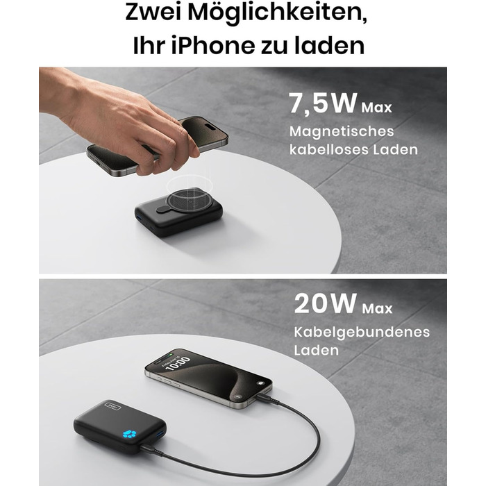 Магнітний повербанк сумісний з чохлом MagSafe, 10000mAh, бездротова швидка зарядка, USB-C вхід/вихід, зовнішній акумулятор для iPhone 15 14 13 12 Pro Max