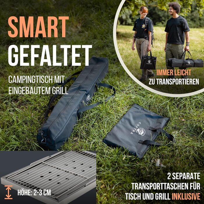Стол для кемпінгу Castra Premium з грилем – алюміній 7075, регульована висота, вологостійкий, складаний, багатофункціональний, аксесуари для кемпінгу, саду, подорожей та риболовлі