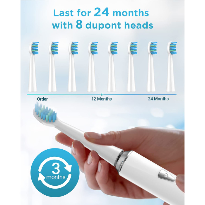 Електрична зубна щітка Sonic Snow з 8 насадками: для дорослих та дітей, 5 режимів, IPX7, 120 днів роботи, чорний матовий