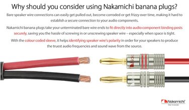 Бананові роз'єми Nakamichi Ultimate Series 24K позолочені берилієво-мідні конектори для акустичних кабелів 12-18 AWG, 4 мм, для HiFi колонок та підсилювачів, 10 шт (5 пар)
