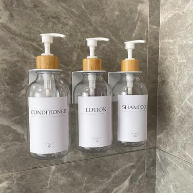 Набір дозаторів для мила, шампуню та миючого засобу на стіну, 500 мл, 3 шт., прозорий + бамбук