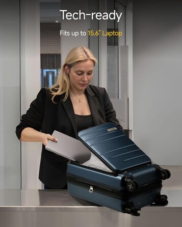 Чемодан-валіза LUGGEX на руці з відділенням для ноутбука – Розширюваний жорсткий кейс з полікарбонату з TSA-замком (56×38×24 см) (Блакитний)